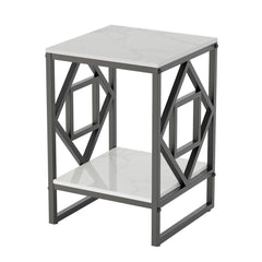 Sleek White Marble Side Table Sofa End Table Bedside Nightstand w Durable Frame