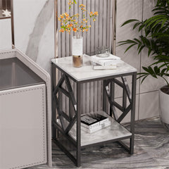 Sleek White Marble Side Table Sofa End Table Bedside Nightstand w Durable Frame