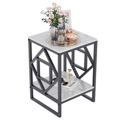Sleek White Marble Side Table Sofa End Table Bedside Nightstand w Durable Frame