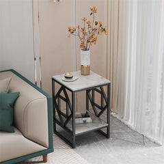 Sleek White Marble Side Table Sofa End Table Bedside Nightstand w Durable Frame