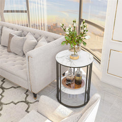 Solid Marble Sofa Side Coffee Table Bedside Storage Display Table Plant Stand