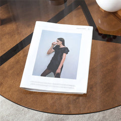 Modern Round Tempered Glass Coffee Table Sofa Side End Table Brown Tinted Metal Frame Living Room