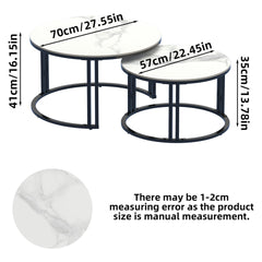 Stylish Round Nesting Coffee Tables with Metal Frame
