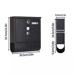 Lockable Mailbox Wall Mounted Mail Letter Post Box with Newspaper Holder Rack