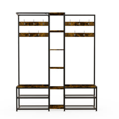 Xxl Corner Coat Stand Widen Depth Bench Shoe Rack Storage Shelves 10 Dual Hooks