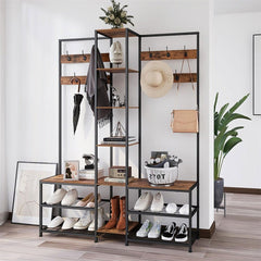 Xxl Corner Coat Stand Widen Depth Bench Shoe Rack Storage Shelves 10 Dual Hooks