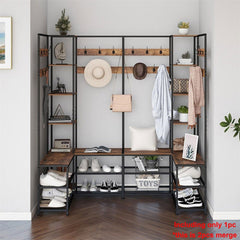Xxl Corner Coat Stand Widen Depth Bench Shoe Rack Storage Shelves 10 Dual Hooks