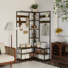 Xxl Corner Coat Stand Widen Depth Bench Shoe Rack Storage Shelves 10 Dual Hooks