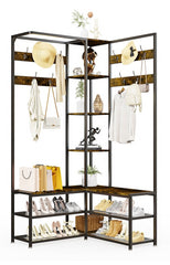 Xxl Corner Coat Stand Widen Depth Bench Shoe Rack Storage Shelves 10 Dual Hooks