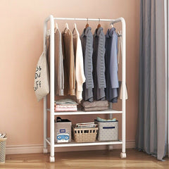 2Tier Rolling Free-Standing Clothing Garment Rack Closet Organizer Open Wardrobe