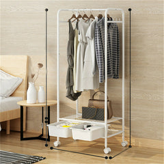 2Tier Rolling Free-Standing Clothing Garment Rack Closet Organizer Open Wardrobe
