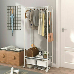 2Tier Rolling Free-Standing Clothing Garment Rack Closet Organizer Open Wardrobe