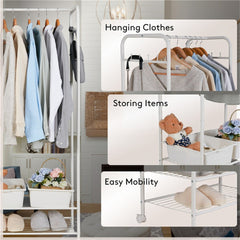 2Tier Rolling Free-Standing Clothing Garment Rack Closet Organizer Open Wardrobe