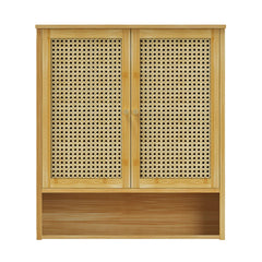 3 Tier Bathroom Wall Cabinet Rattan Door Bamboo Storage Shelf Over Toilet Cupboard Organizer