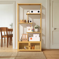 6 Tiers Freestanding Bamboo Storage Shelf High & Low Shelf Bookshelf Plant Stand