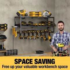 P&P Heavy Duty Power Tool Organizer with 7 Drill Holders Wall Mounted Garage Storage Rack for Tools & Utility