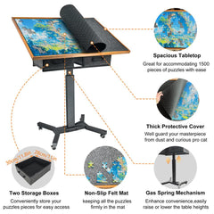 Wooden Jigsaw Puzzle Table with Tilt, Drawers and Rolling Wheels