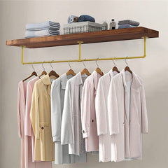 Vintage Gold Wall-Mounted Clothes Rack – Strong Metal Garment Hanging Rail