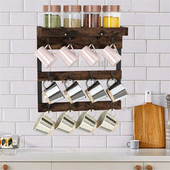 Heavy Duty Wall Mount Coffee Teacup Mug Rack Wood 12 Hook Holder Display Storage