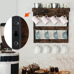 Heavy Duty Wall Mount Coffee Teacup Mug Rack Wood 12 Hook Holder Display Storage