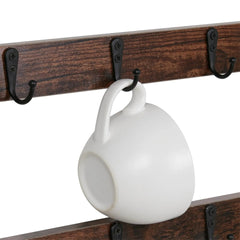 Heavy Duty Wall Mount Coffee Teacup Mug Rack Wood 12 Hook Holder Display Storage