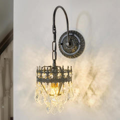 Vintage Wall Light Sconce with Clear Crystals, Black and Gold Glass Wall Lamp, 3-Mode Dimmable LED E14 Lighting Fixture for Home, Bathroom, Dining Room, Hallway