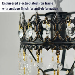 Vintage Wall Light Sconce with Clear Crystals, Black and Gold Glass Wall Lamp, 3-Mode Dimmable LED E14 Lighting Fixture for Home, Bathroom, Dining Room, Hallway
