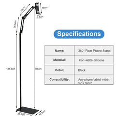 360 Tablet Floor Stand Adjustable 5-12.9 Inch Overhead Phone Desktop Holder