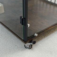 Anti-Bite Glass Indoor Dog Cage - Modern Furniture Style Dog Kennel End Table with Lockable Wheels and Double Doors