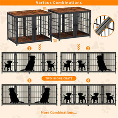 Fin 4 Doors Ultra Thicken Dog Crate Cage End Table Divided Dog Puppy Kennel For 2 Dog