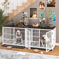 P&P White Walnut XL Dog Crate with Furniture Style Top, 3 Doors and Easy Clean Tray Included