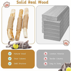 Solid Wood Cat Tree with 3 Branches & Baskets