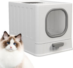 Big Top Entry Deep Tray Enclosed Kitty Cat Litter Box Easy To Clean Pull Handle