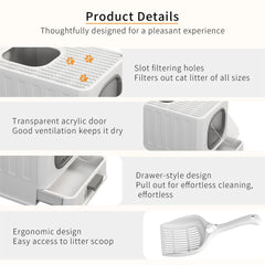 Big Top Entry Deep Tray Enclosed Kitty Cat Litter Box Easy To Clean Pull Handle