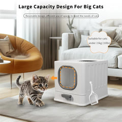 Big Top Entry Deep Tray Enclosed Kitty Cat Litter Box Easy To Clean Pull Handle