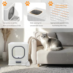 Big Top Entry Deep Tray Enclosed Kitty Cat Litter Box Easy To Clean Pull Handle