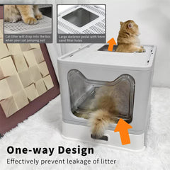 Stainless Steel Enclosed Cat Litter Box Top Exit Pet Toilet Box w/ Litter Scoop