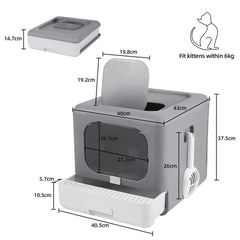 Foldable Fully Enclosed Hooded Cat Litter Box Self-Cleaning Kitty Toilet w Tray