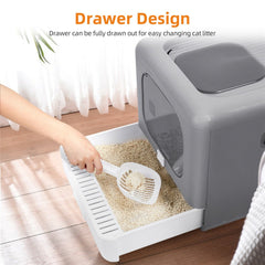 Foldable Fully Enclosed Hooded Cat Litter Box Self-Cleaning Kitty Toilet w Tray