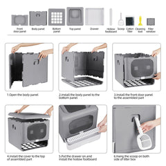 Foldable Fully Enclosed Hooded Cat Litter Box Self-Cleaning Kitty Toilet w Tray