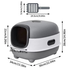 Large Capacity Enclosed Cat Litter Box with Hood and Scoop, Leak-Proof Design