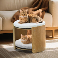 Natural Wood Cat Bunk Bed with Cushioned Two Tiers for Stylish Pet Comfort