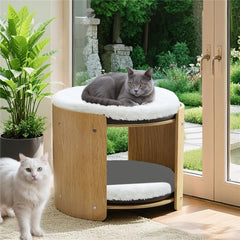 Natural Wood Cat Bunk Bed with Cushioned Two Tiers for Stylish Pet Comfort