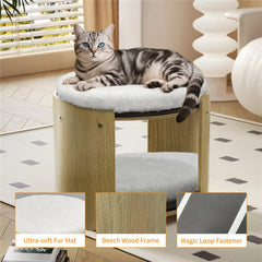 Natural Wood Cat Bunk Bed with Cushioned Two Tiers for Stylish Pet Comfort