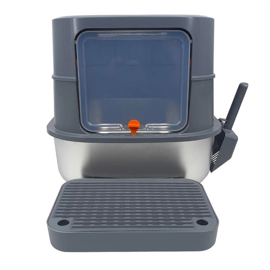 P&P Jumbo Stainless Steel Cat Litter Box for Multi-Cats Large Toilet Box with Removable Lid