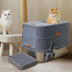 P&P Jumbo Stainless Steel Cat Litter Box for Multi-Cats Large Toilet Box with Removable Lid