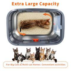 P&P Jumbo Stainless Steel Cat Litter Box for Multi-Cats Large Toilet Box with Removable Lid