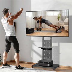 Heavy-Duty Rolling TV Cart Stand with Wheels for 32"–65" TVs | Height Adjustable Mobile Floor Mount