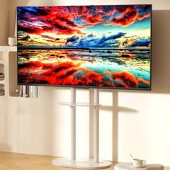 Minimalist Marble Textured Floor Tv Stand 32"-75" Strong Steel Tv Bracket Stable