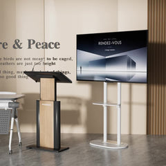 Minimalist Marble Textured Floor Tv Stand 32"-75" Strong Steel Tv Bracket Stable